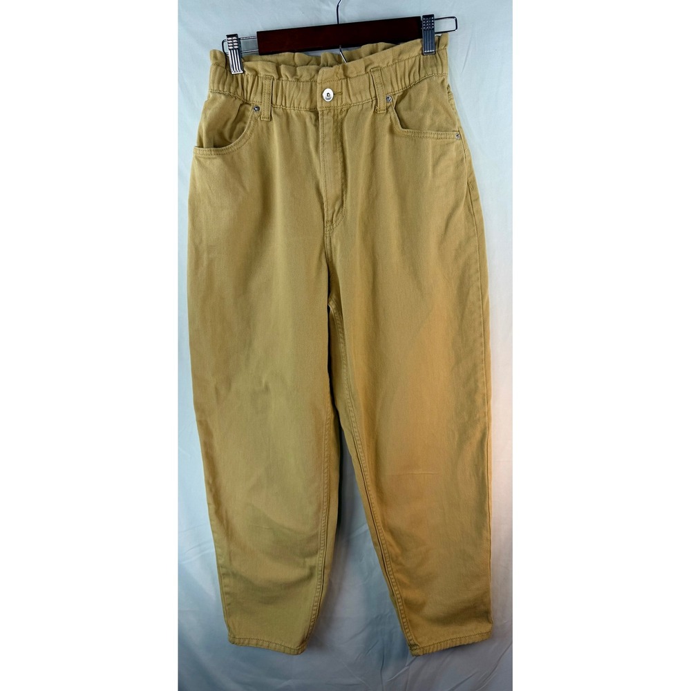 H&M Divided Mustard Gold Paperbag Waist Mom Jeans Tapered Leg Cotton Size 6